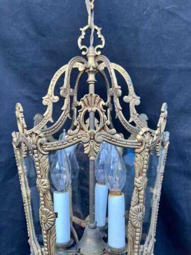 A Three Light French Antique Brass Lantern