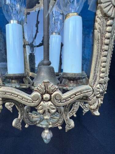 A Three Light French Antique Brass Lantern
