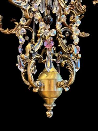Five Light French Rococo Bronze Antique Chandelier