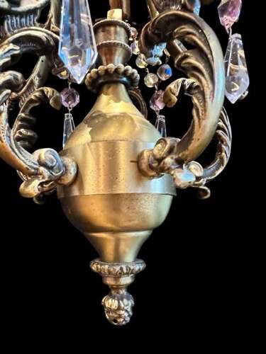 Five Light French Rococo Bronze Antique Chandelier