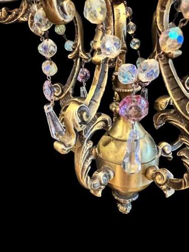 Five Light French Rococo Bronze Antique Chandelier