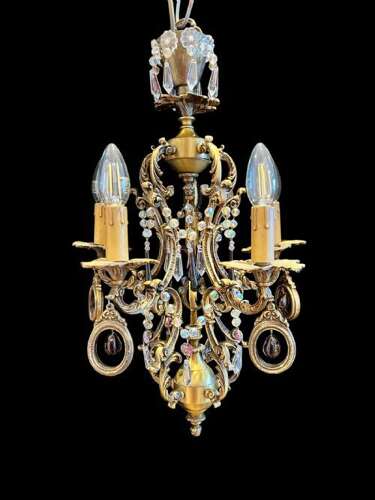 Five Light French Rococo Bronze Antique Chandelier