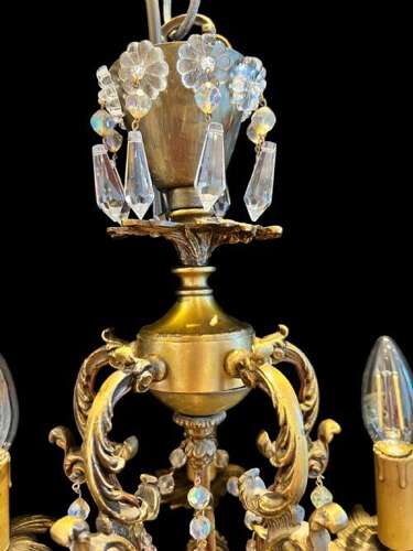 Five Light French Rococo Bronze Antique Chandelier