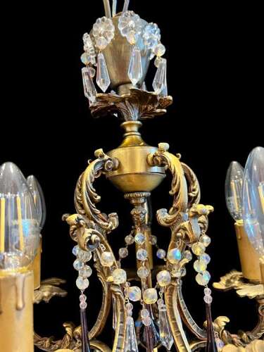 Five Light French Rococo Bronze Antique Chandelier
