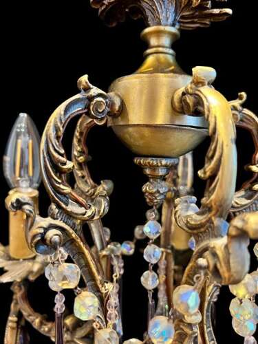 Five Light French Rococo Bronze Antique Chandelier