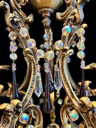 Five Light French Rococo Bronze Antique Chandelier