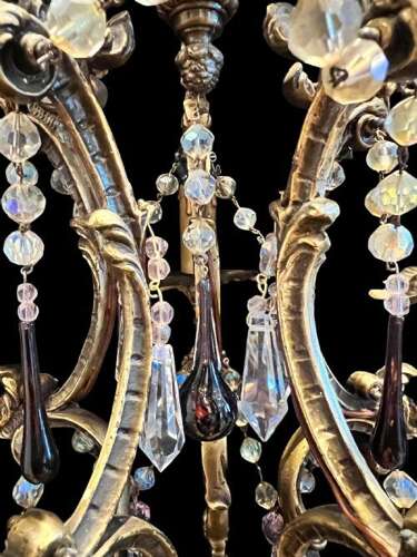 Five Light French Rococo Bronze Antique Chandelier
