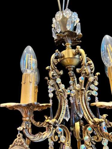 Five Light French Rococo Bronze Antique Chandelier