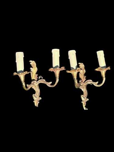 Pair of Small French Rococo Brass Antique Wall-lights
