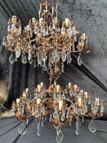A Pair of Large Italian Rustic Leafy Italian Twelve Light Chandeliers with or without Wall