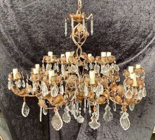 A Pair of Large Italian Rustic Leafy Italian Twelve Light Chandeliers with or without Wall