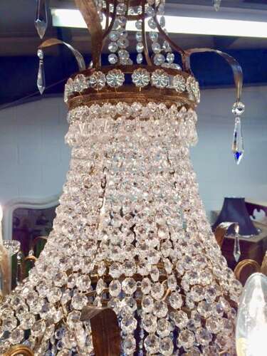 A Large Gilt Crystal Basket Chandelier