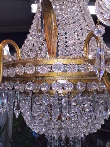 A Large Gilt Crystal Basket Chandelier