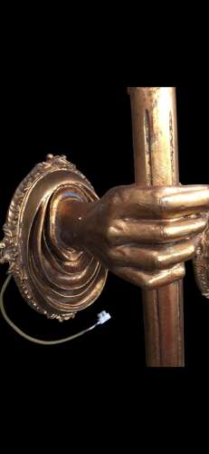 A Pair of Unusual French Gilt Wall-lightes in the form of Hands with Flambeau shade