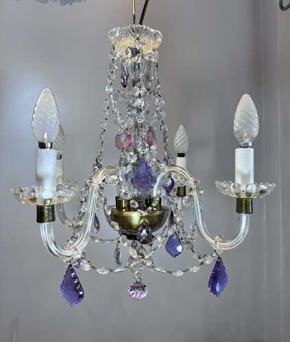 English Crystal Antique Chandelier with Coloured Crystals