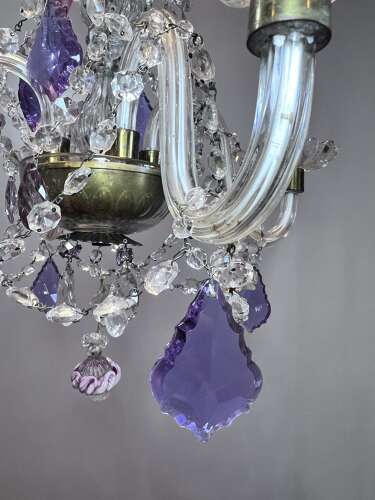 English Crystal Antique Chandelier with Coloured Crystals