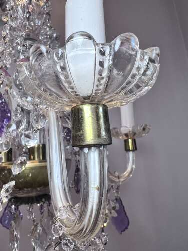English Crystal Antique Chandelier with Coloured Crystals
