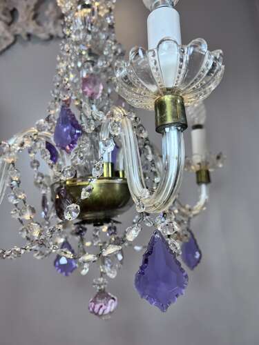 English Crystal Antique Chandelier with Coloured Crystals