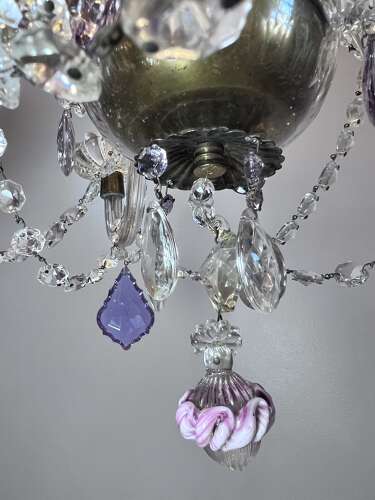 English Crystal Antique Chandelier with Coloured Crystals