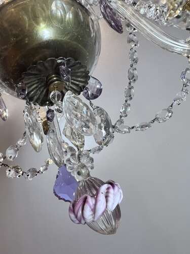 English Crystal Antique Chandelier with Coloured Crystals