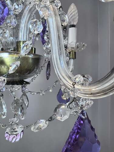 English Crystal Antique Chandelier with Coloured Crystals
