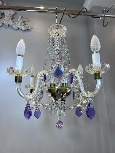 English Crystal Antique Chandelier with Coloured Crystals