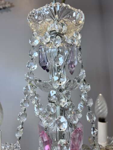English Crystal Antique Chandelier with Coloured Crystals