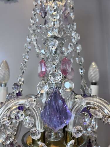 English Crystal Antique Chandelier with Coloured Crystals
