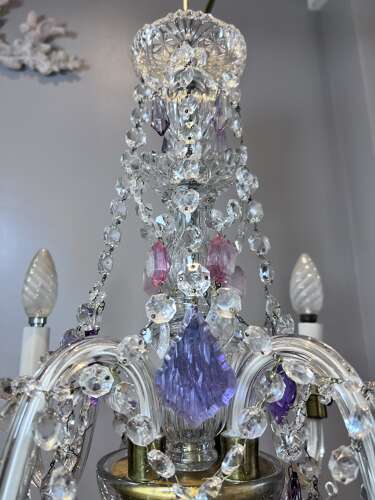English Crystal Antique Chandelier with Coloured Crystals