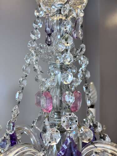 English Crystal Antique Chandelier with Coloured Crystals