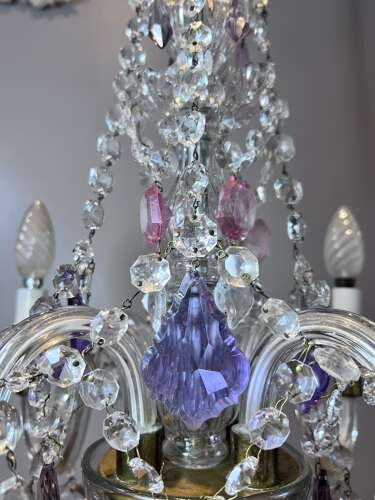 English Crystal Antique Chandelier with Coloured Crystals
