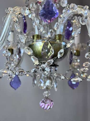 English Crystal Antique Chandelier with Coloured Crystals