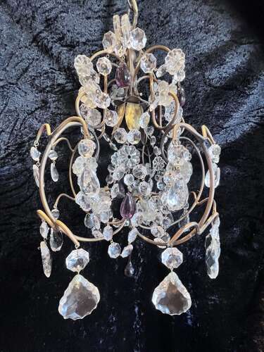 A Pair of Italian Antique Small Chandeliers with Coloured Crystals
