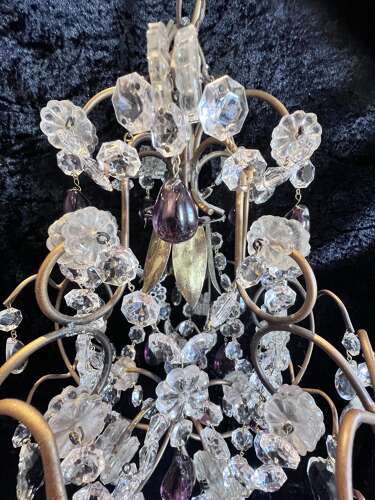 A Pair of Italian Antique Small Chandeliers with Coloured Crystals