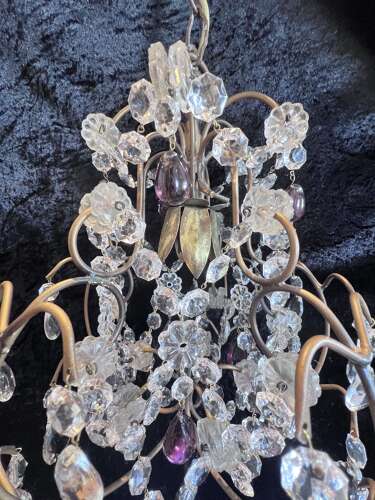 A Pair of Italian Antique Small Chandeliers with Coloured Crystals