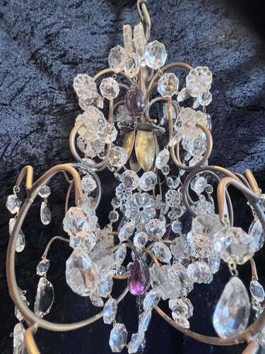 A Pair of Italian Antique Small Chandeliers with Coloured Crystals