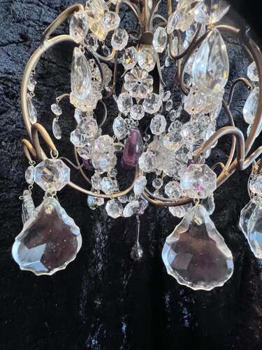 A Pair of Italian Antique Small Chandeliers with Coloured Crystals