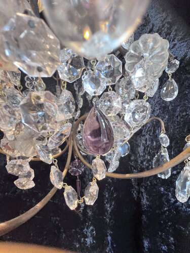 A Pair of Italian Antique Small Chandeliers with Coloured Crystals