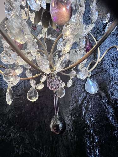 A Pair of Italian Antique Small Chandeliers with Coloured Crystals