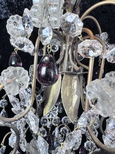 A Pair of Italian Antique Small Chandeliers with Coloured Crystals