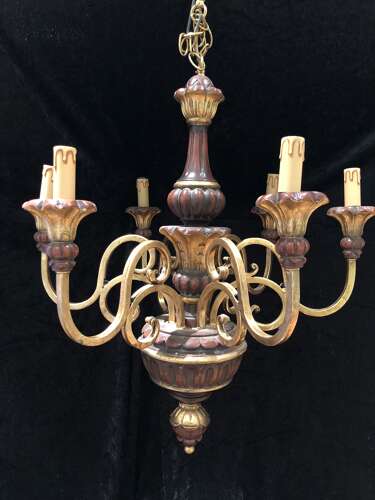 Eight Light Wooden Pendant Chandelier