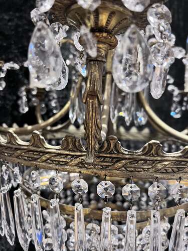 French Nine Light Empire Waterfall Antique Chandelier c1920's