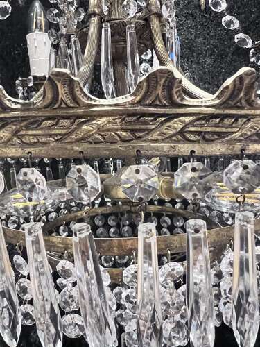 French Nine Light Empire Waterfall Antique Chandelier c1920's