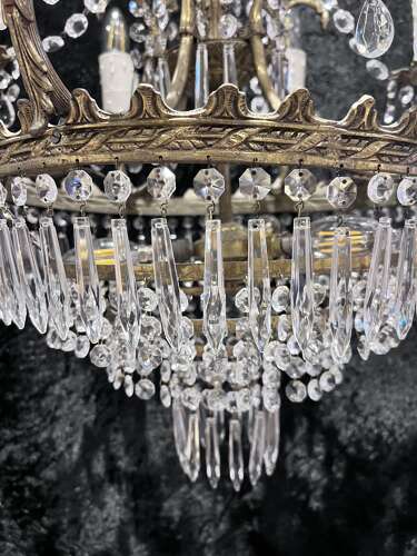 French Nine Light Empire Waterfall Antique Chandelier c1920's