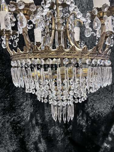 French Nine Light Empire Waterfall Antique Chandelier c1920's