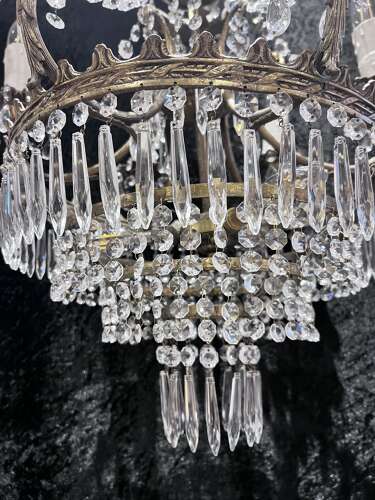 French Nine Light Empire Waterfall Antique Chandelier c1920's