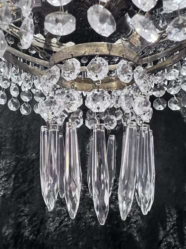 French Nine Light Empire Waterfall Antique Chandelier c1920's