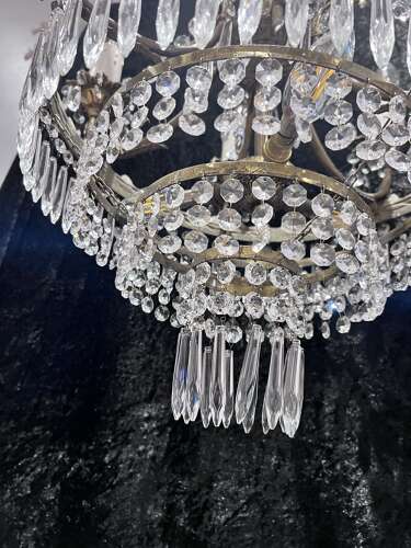 French Nine Light Empire Waterfall Antique Chandelier c1920's