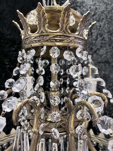 French Nine Light Empire Waterfall Antique Chandelier c1920's