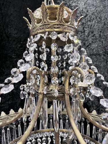 French Nine Light Empire Waterfall Antique Chandelier c1920's